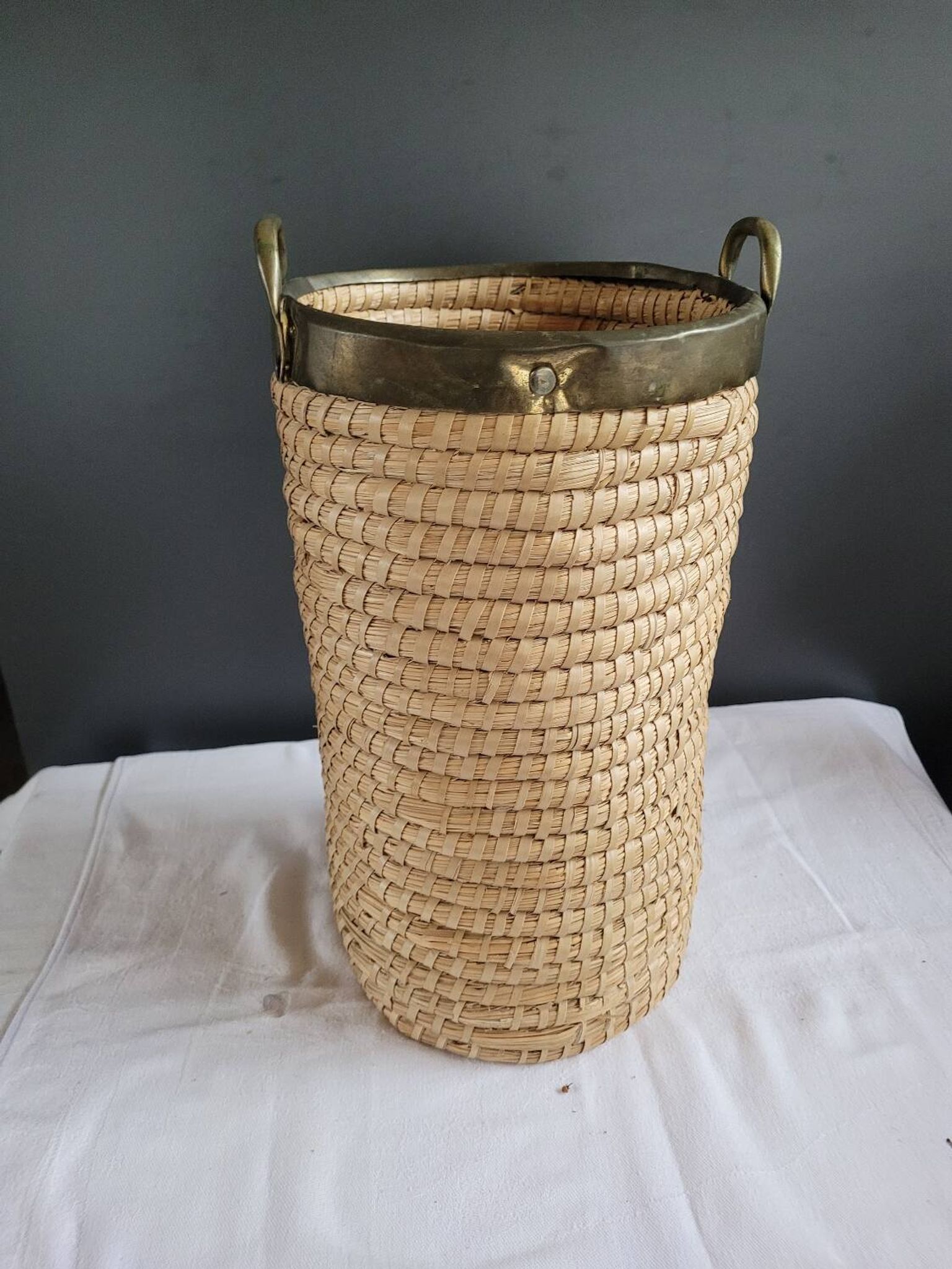 Copper and brass wicker basket