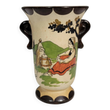 Hendaye Gaitaud: vase with Basque decoration signed under the heel