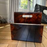 1970s lucite tortoiseshell magazine rack