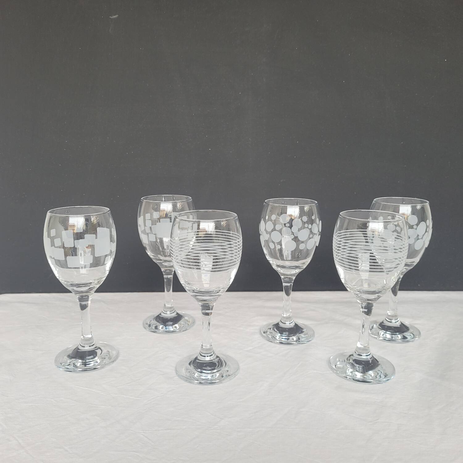 6 decorative stem glasses – 1970s glassware