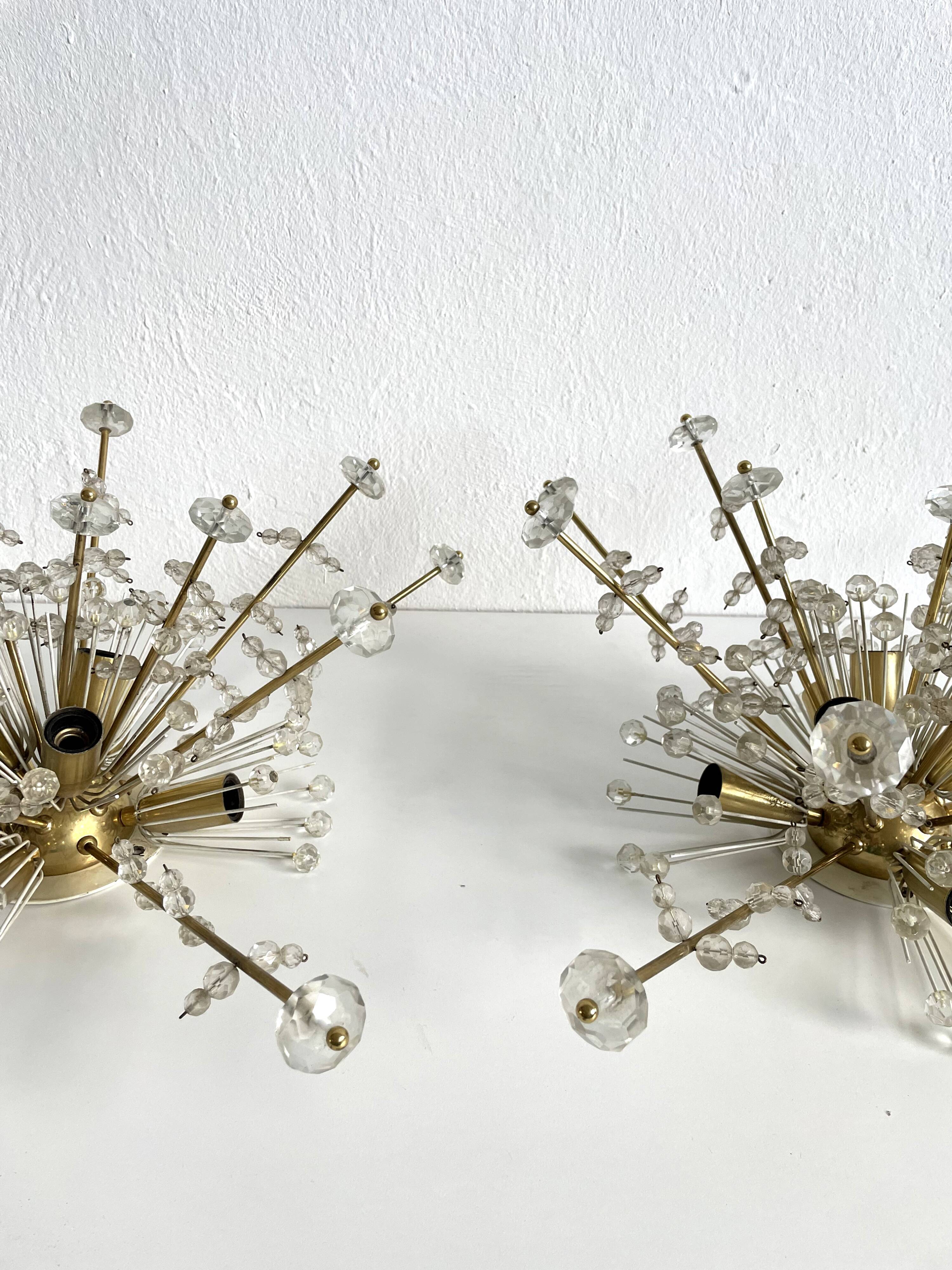 Pair of Snowflake Sputnik Flush Mount Lamps, Austria 1950s
