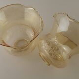 Set of 2 Vintage Glass Bell Shades in Smoked Amber Glass with Scroll Motif 5597
