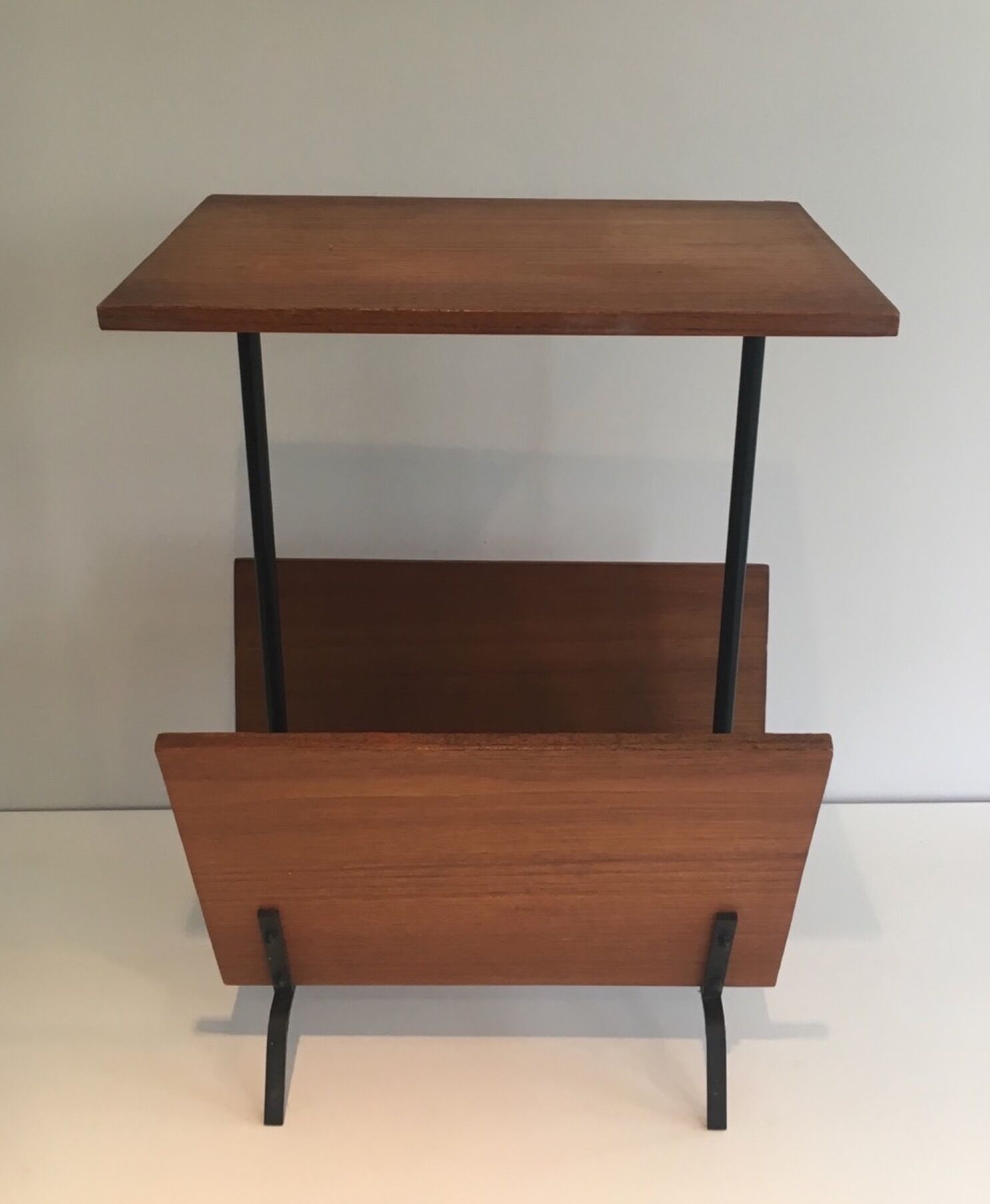 Black lacquered wood and metal magazine rack France 1950