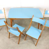 Mid-century Italian Wooden Dining Set of 5 in Blue