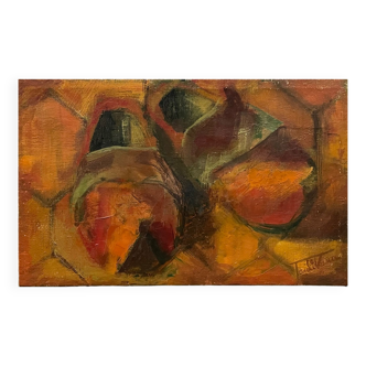 Tableau peinture nature morte cubiste XXe