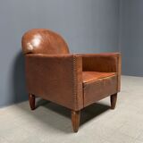 Leather art deco club chair from france, early 1900