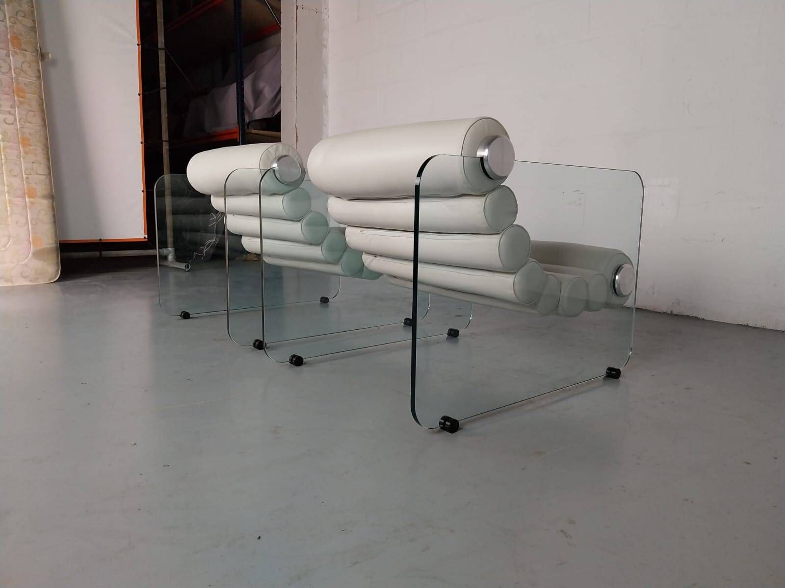 Hyaline leather and glass armchair by Fabio Lenci for Stendig Italy 1960s