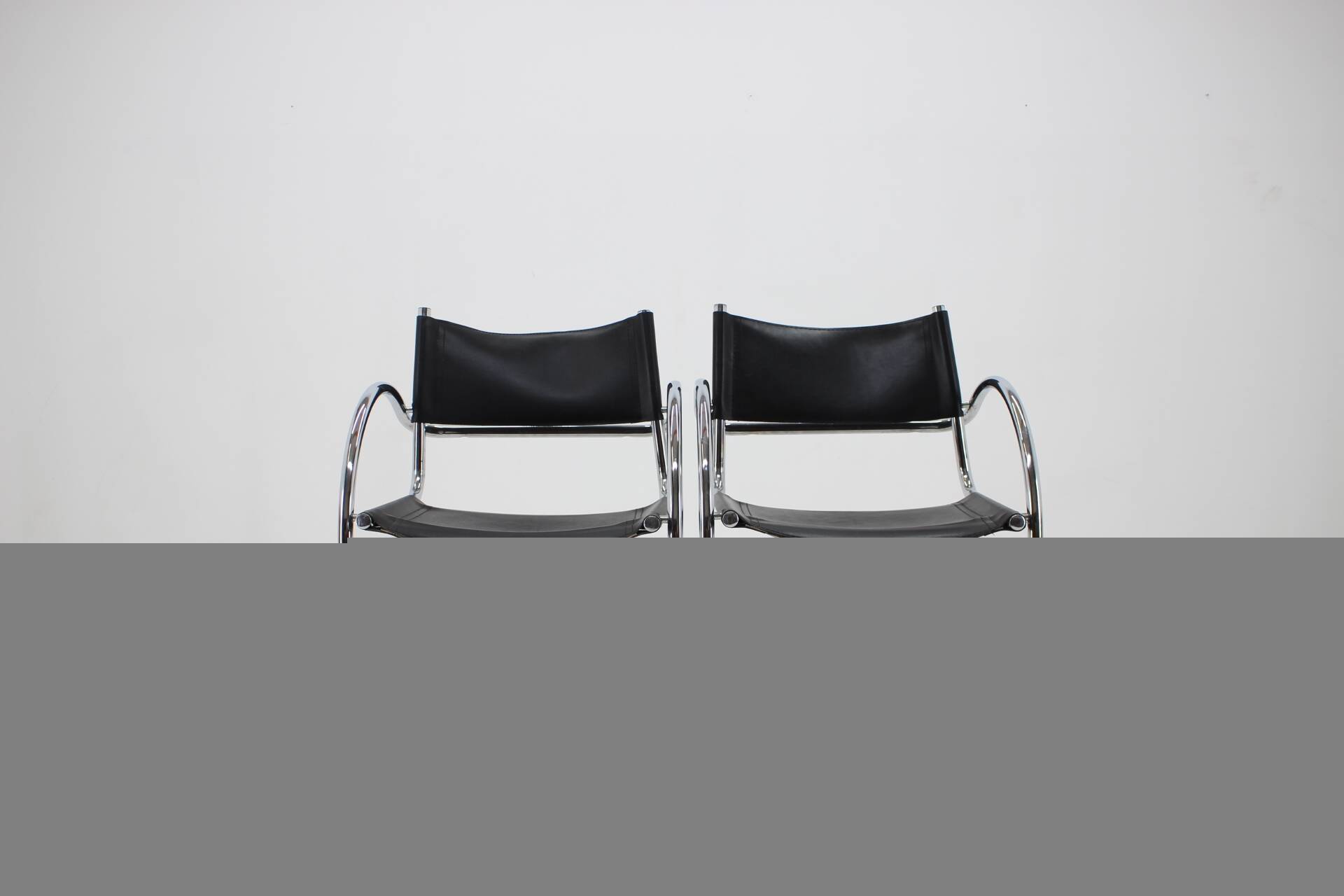 1970s Set of Four Chrome and Leather Tubular Chairs, Czechoslovakia