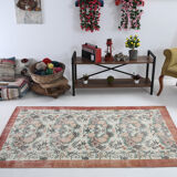 Coral red farmhouse floral rug 206x112cm