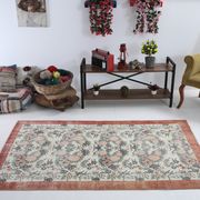 Coral red farmhouse floral rug 206x112cm
