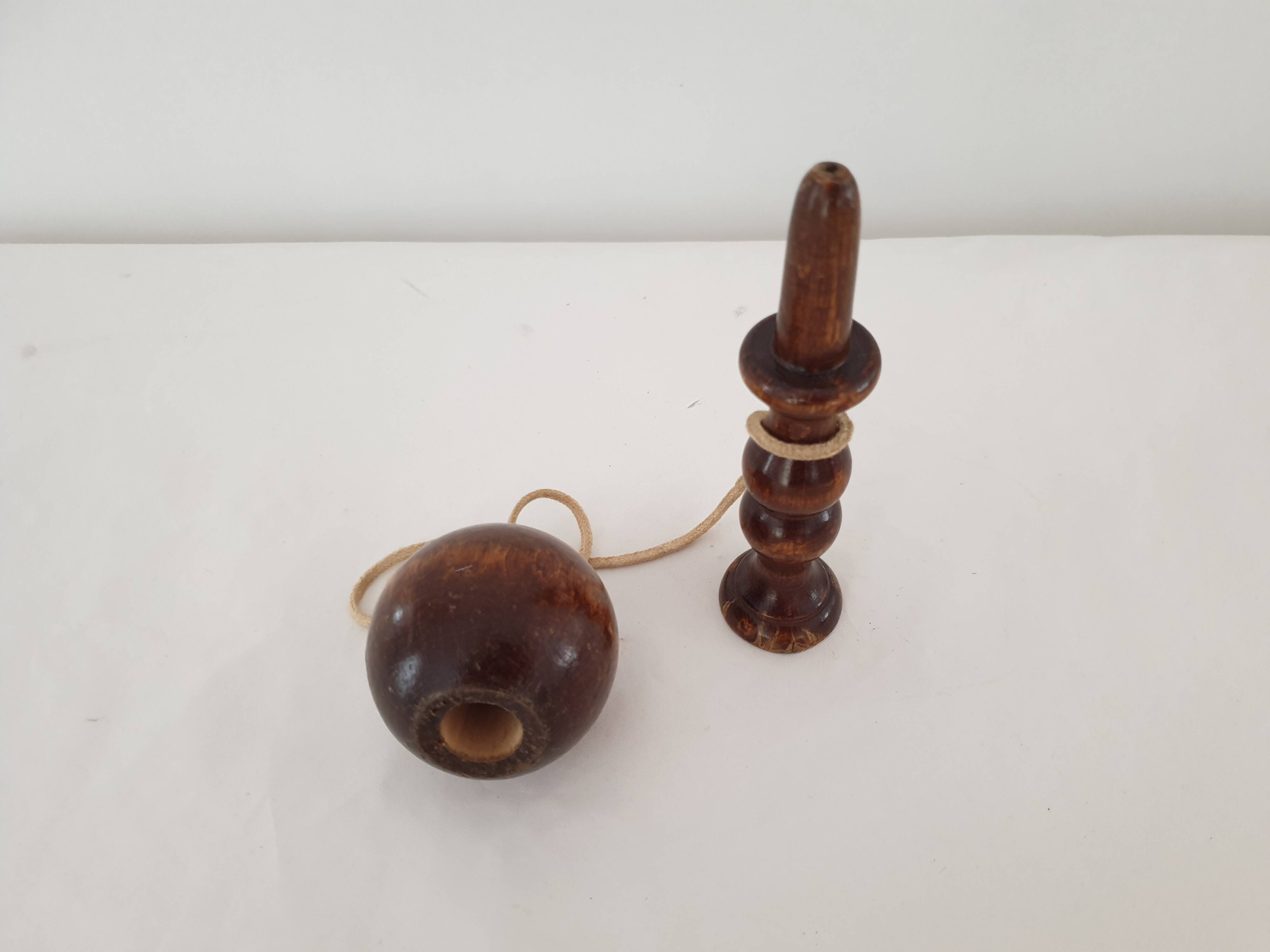 Old wooden Bilboquet - wood color Height 16 Cm
