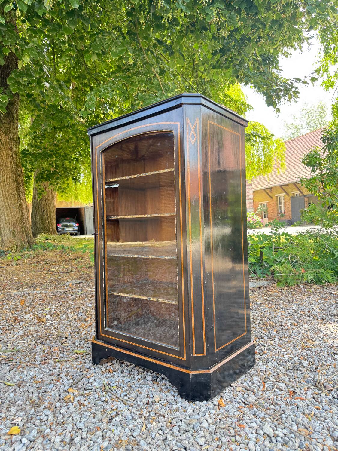 Blackened wooden display case from the Napoleon III period, 19th century