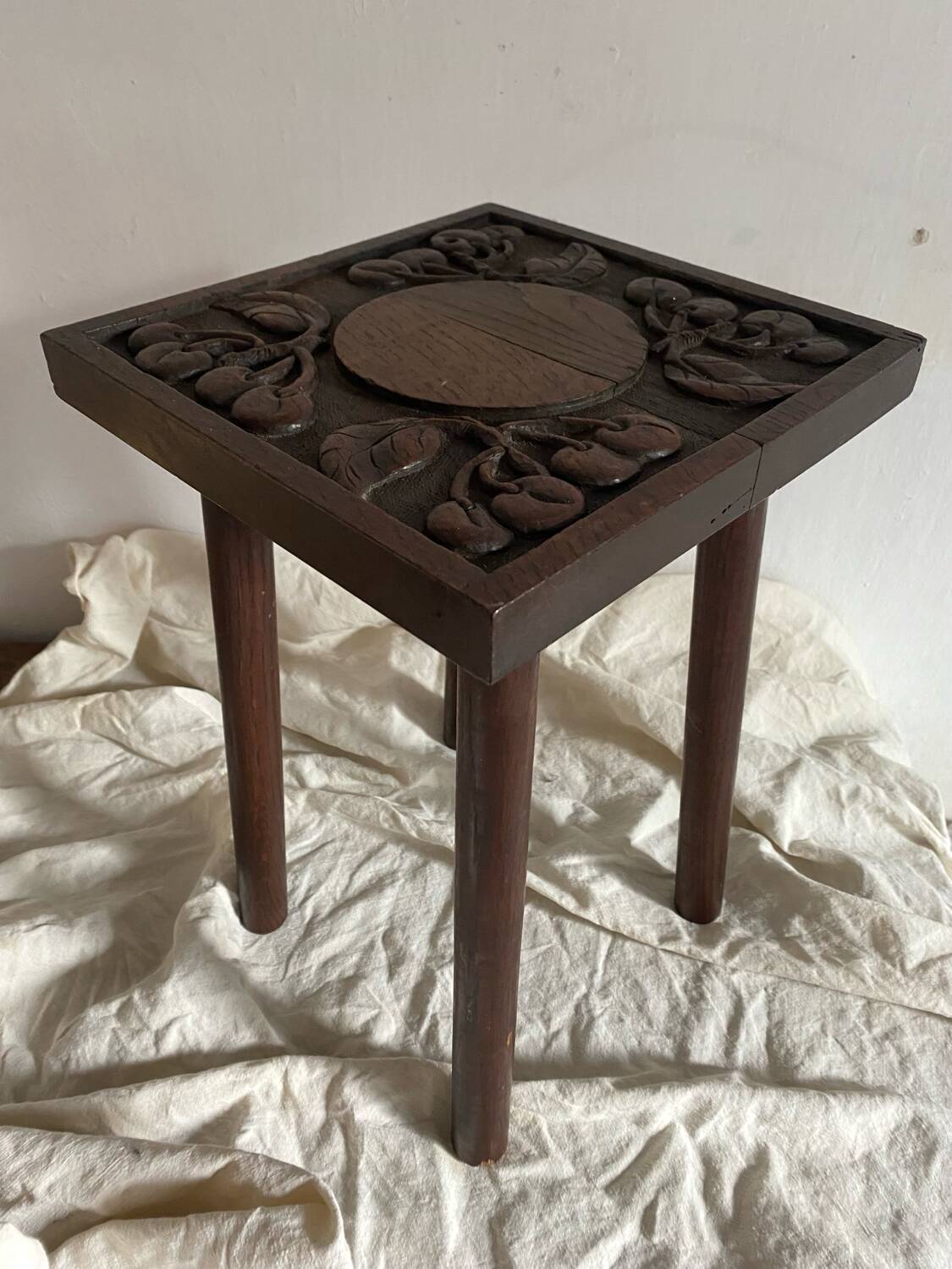 Cherry carved wooden stool