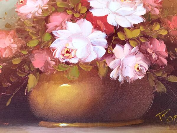 Années 1970 Robert Cox (1934-2001) Tableau huile sur toile '' Le bouquet