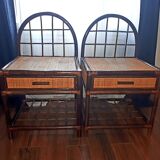 Pair of rattan and bamboo bedside tables, vintage