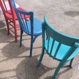 Set of 6 mismatched vintage bistro wooden chairs.