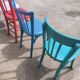 Set of 6 mismatched vintage bistro wooden chairs