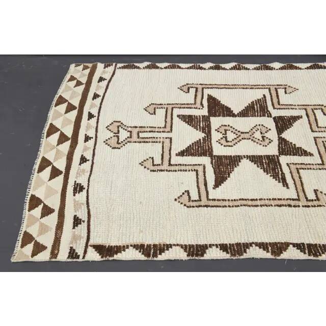 1970s Turkish Hand-Knotted Wool Cotton Beige Runner Rug 112x340