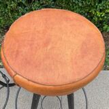 Pair of vintage metal and leather bar stools