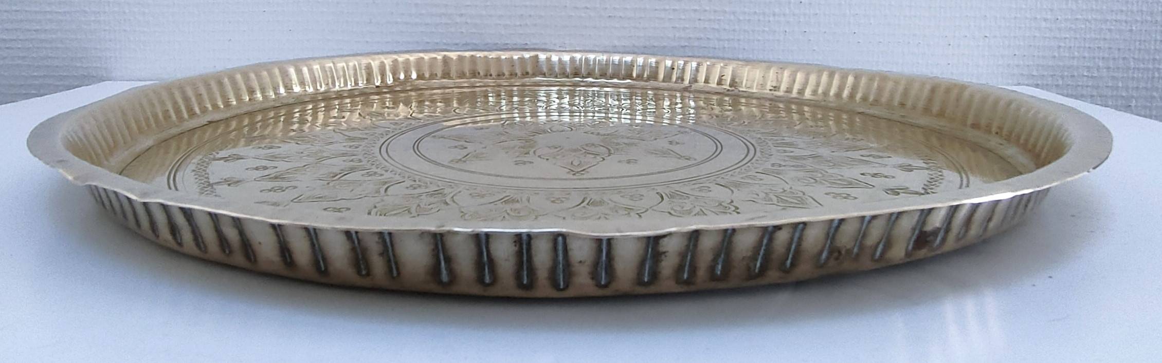 Moroccan brass tray from the 40s, diameter 41 cm