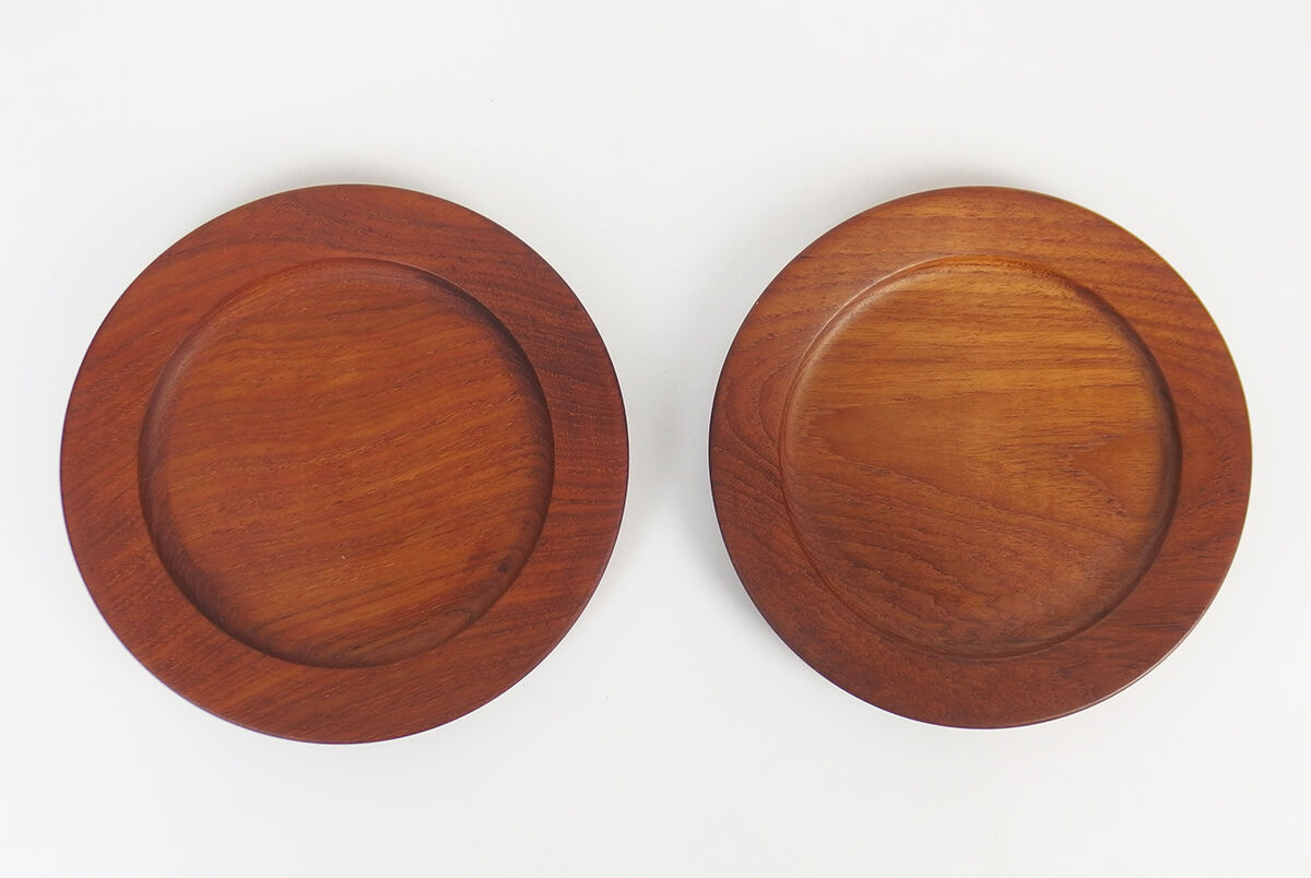 Six Danish teak dessert plates including three marked Kay Bojesen