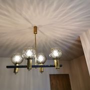 Vintage metal painted chandelier, brass and glass.