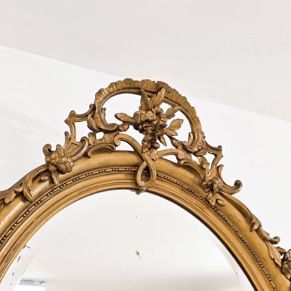 Magnifique miroir ovale ancien doré - Style Napoléon III
