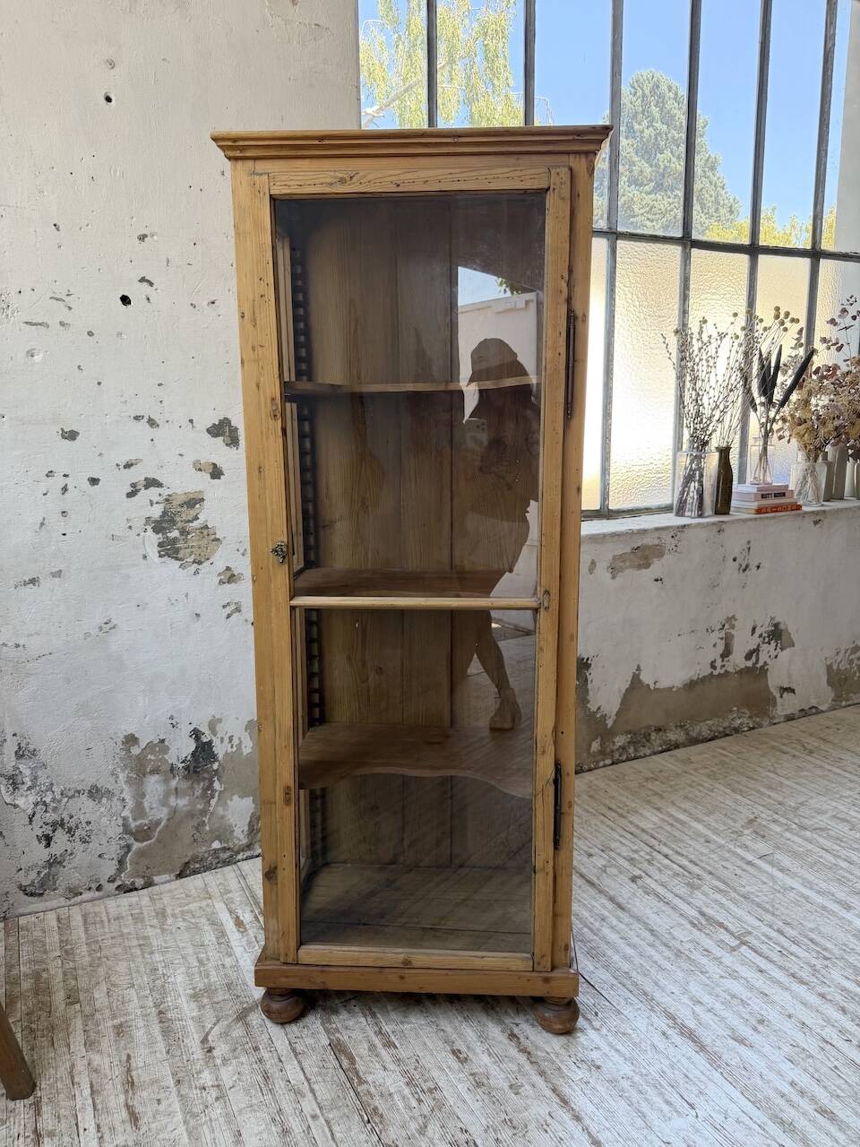 19th-century English pine display cabinet