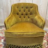 Pair of Napoleon III crapaud armchairs in mustard yellow velvet.