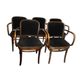 Suite of 5 curved wooden armchairs