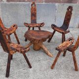 Set of 5 wooden tripod chairs