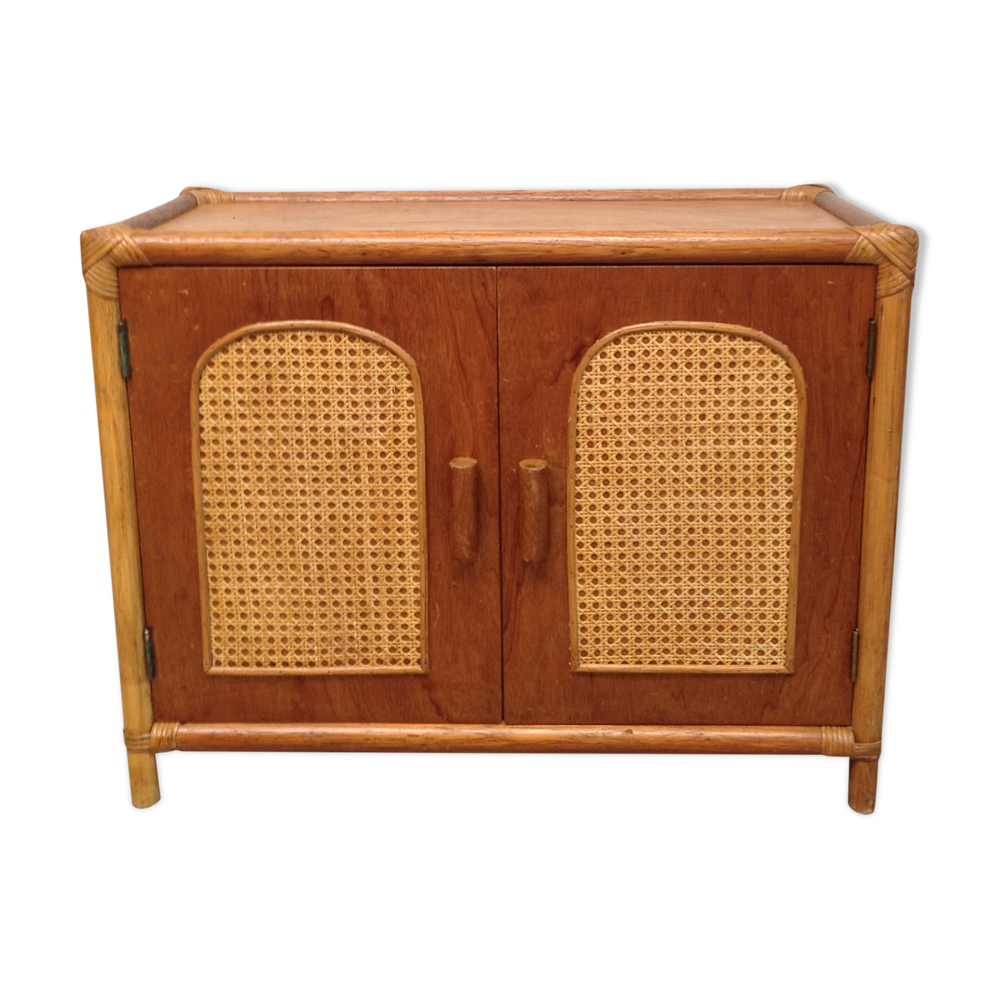 Sideboard wood, bamboo and rattan