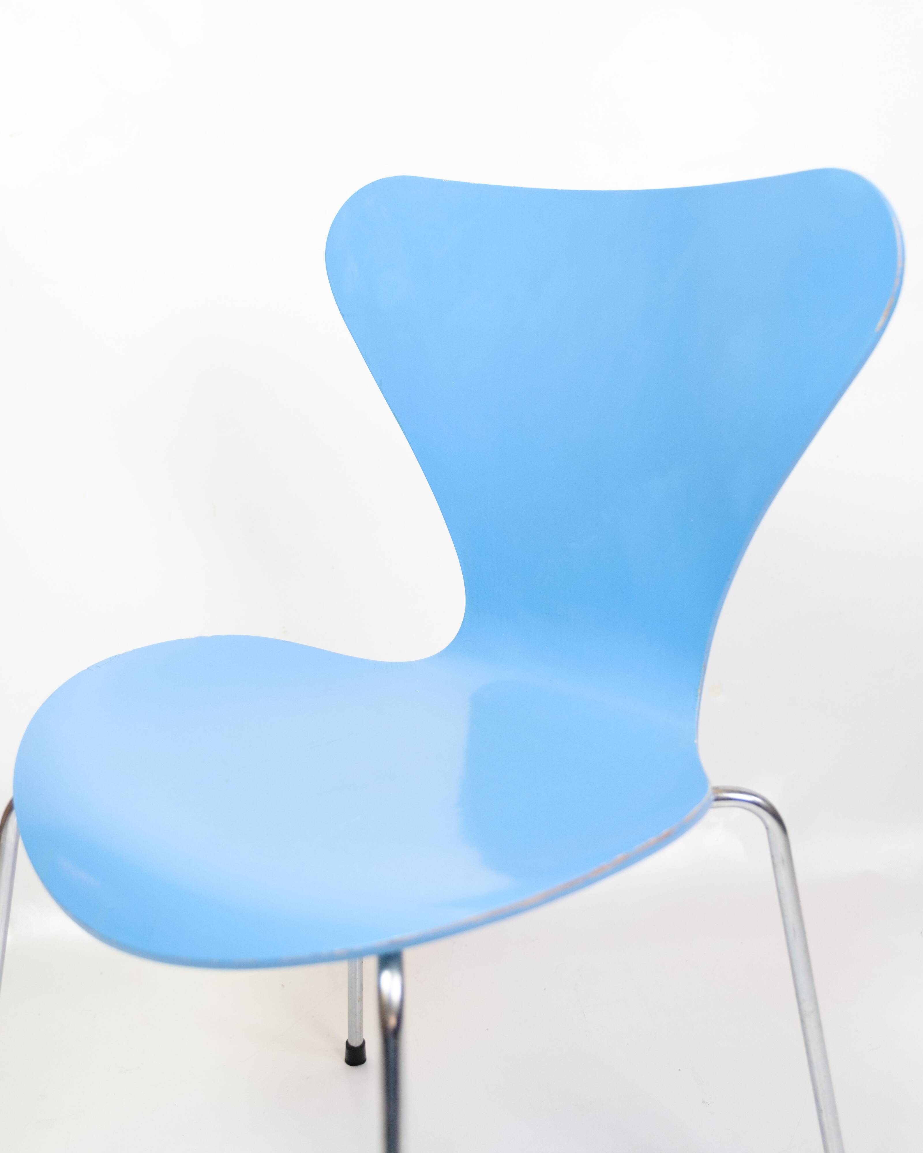 Set Of 5 Seven Chairs Model 3107 In Light Blue By Arne Jacobsen From 1980s