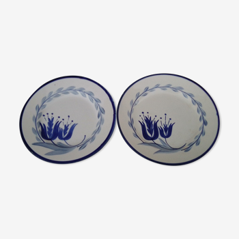 2 dessert plates in opaque porcelain of Gien model Chante clair diam diam 20,5 cm
