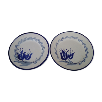 2 assiettes à dessert en  porcelaine opaque de Gien modèle Chante clair diam diam 20,5 cm