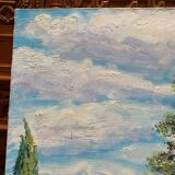 Canvas signed Hebert rural landscape gouache