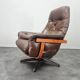 Midcentury Swivel Leather and Wood Armchair Göte Möbler Nässjö, Sweden, 1960s