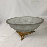 Fruit cup centerpiece in frosted glass and art nouveau art deco bronze signed Muller frères