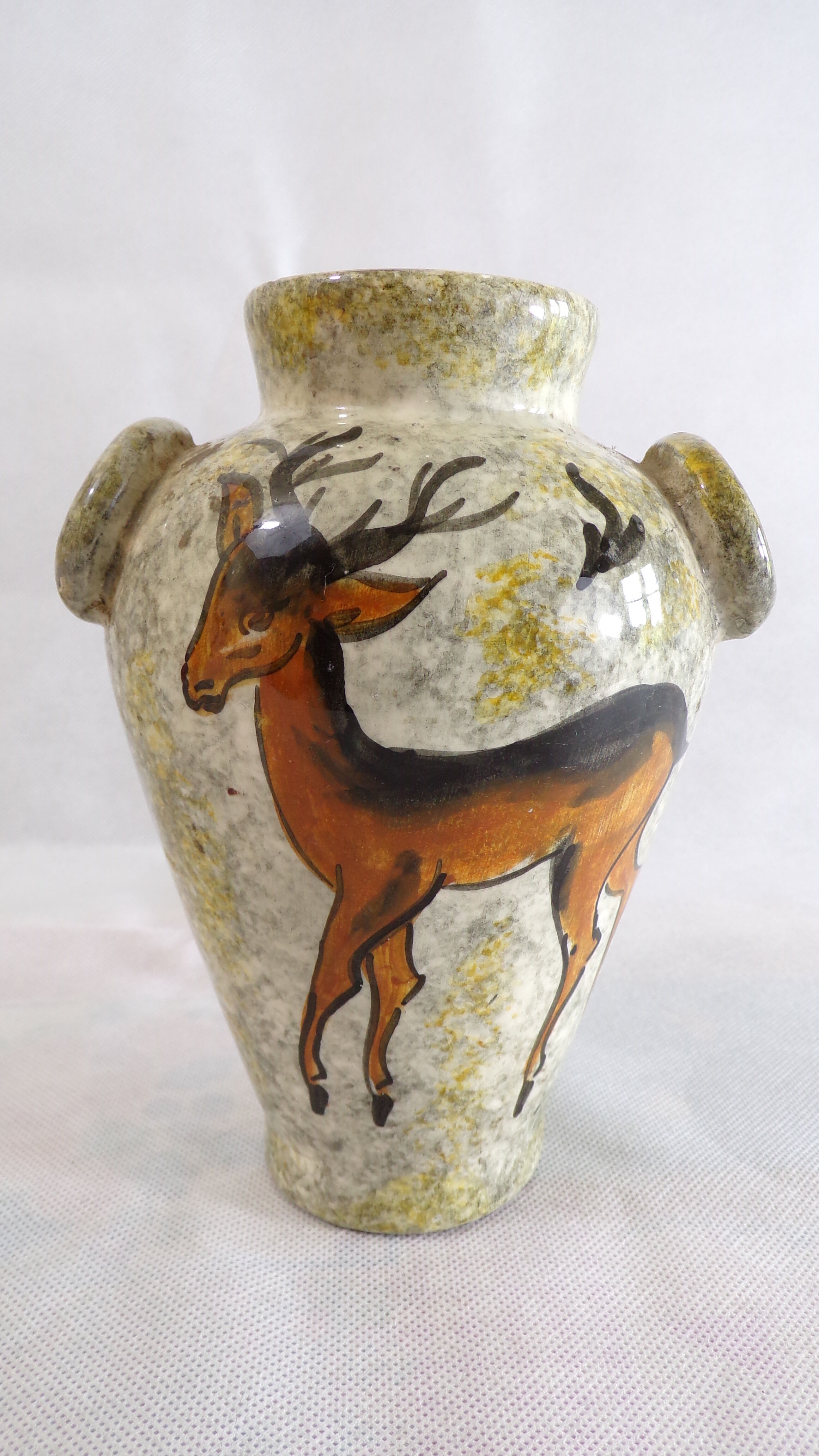 Rock vase signed years 50 - deer Antelope gazelle-