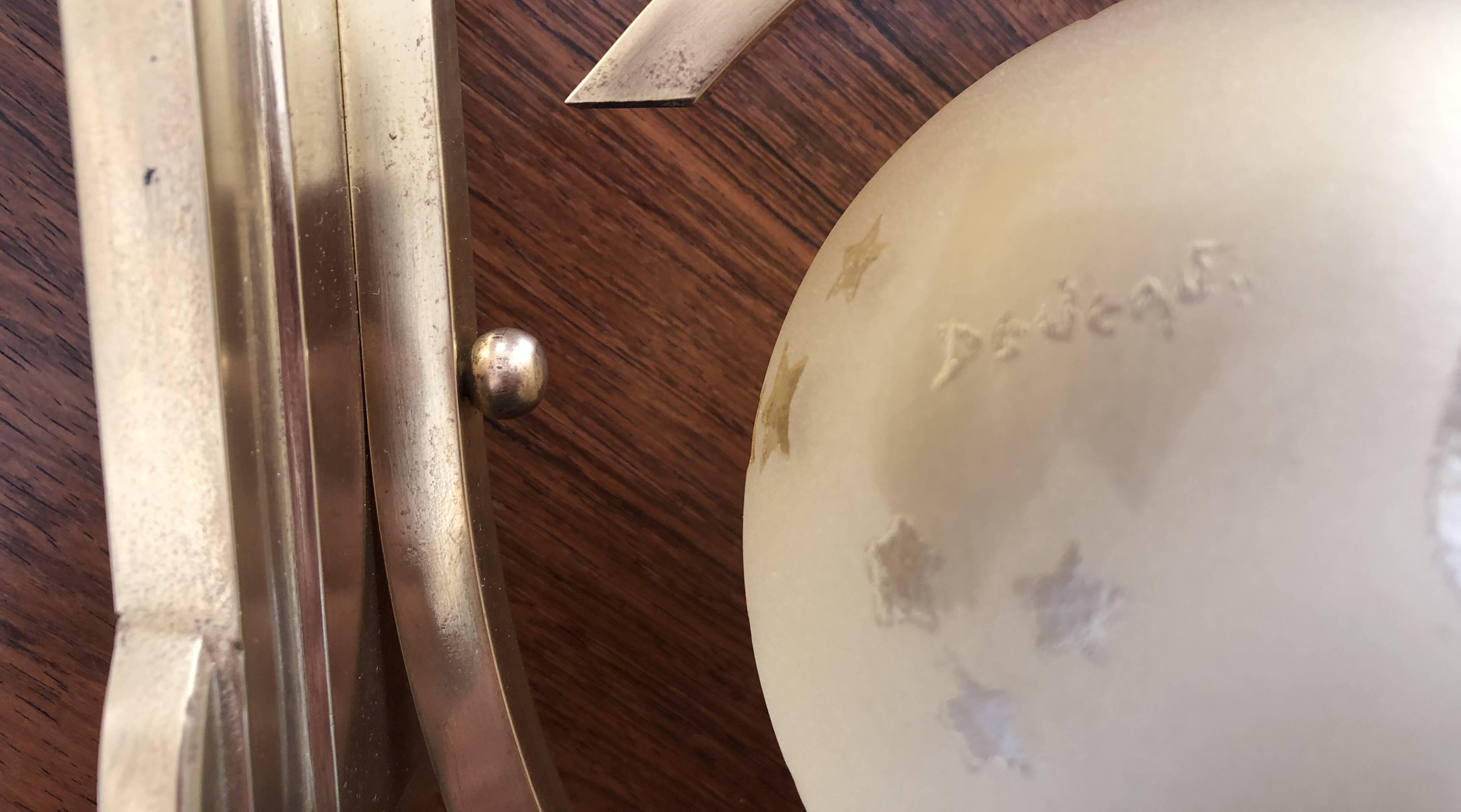 Art Deco wall light 1930-40 signed Deveau brass and glass engraved with stars and planets motif