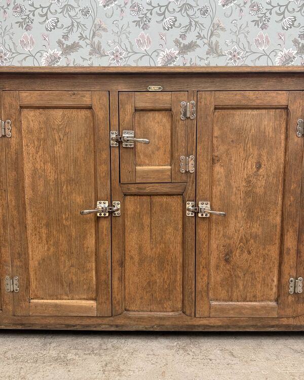 Ancienne glacière de bar en chêne et zinc - enfilade (rénovée)