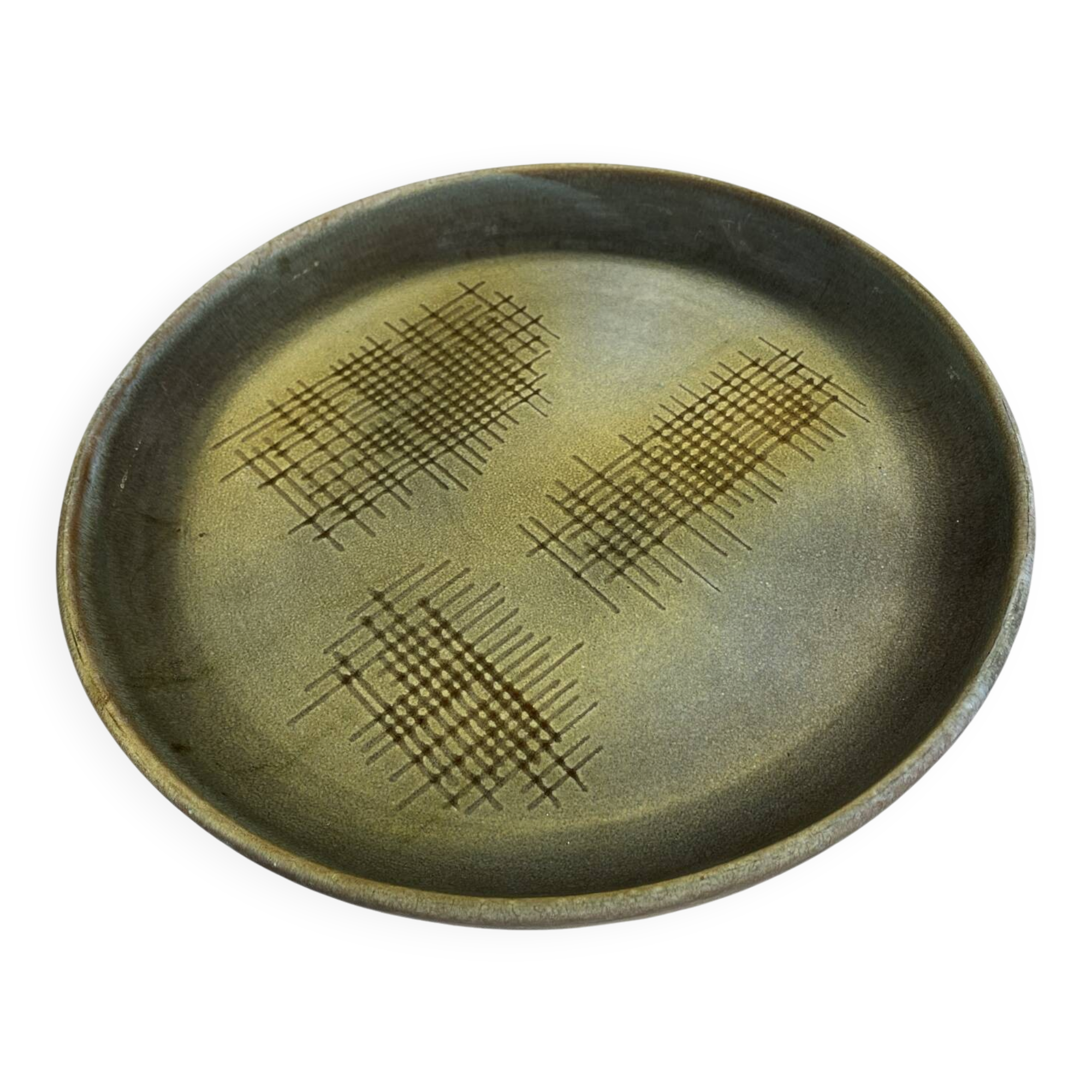 Large enamelled stoneware dish signed Tournay