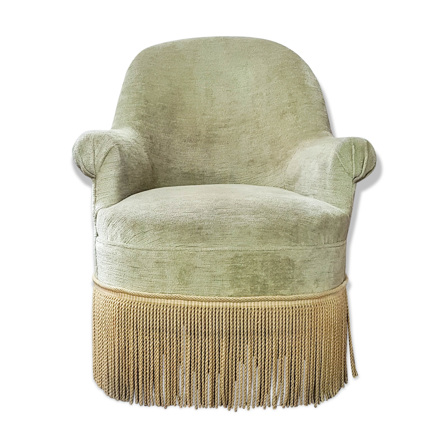 Vintage pistachio green velvet toad chair