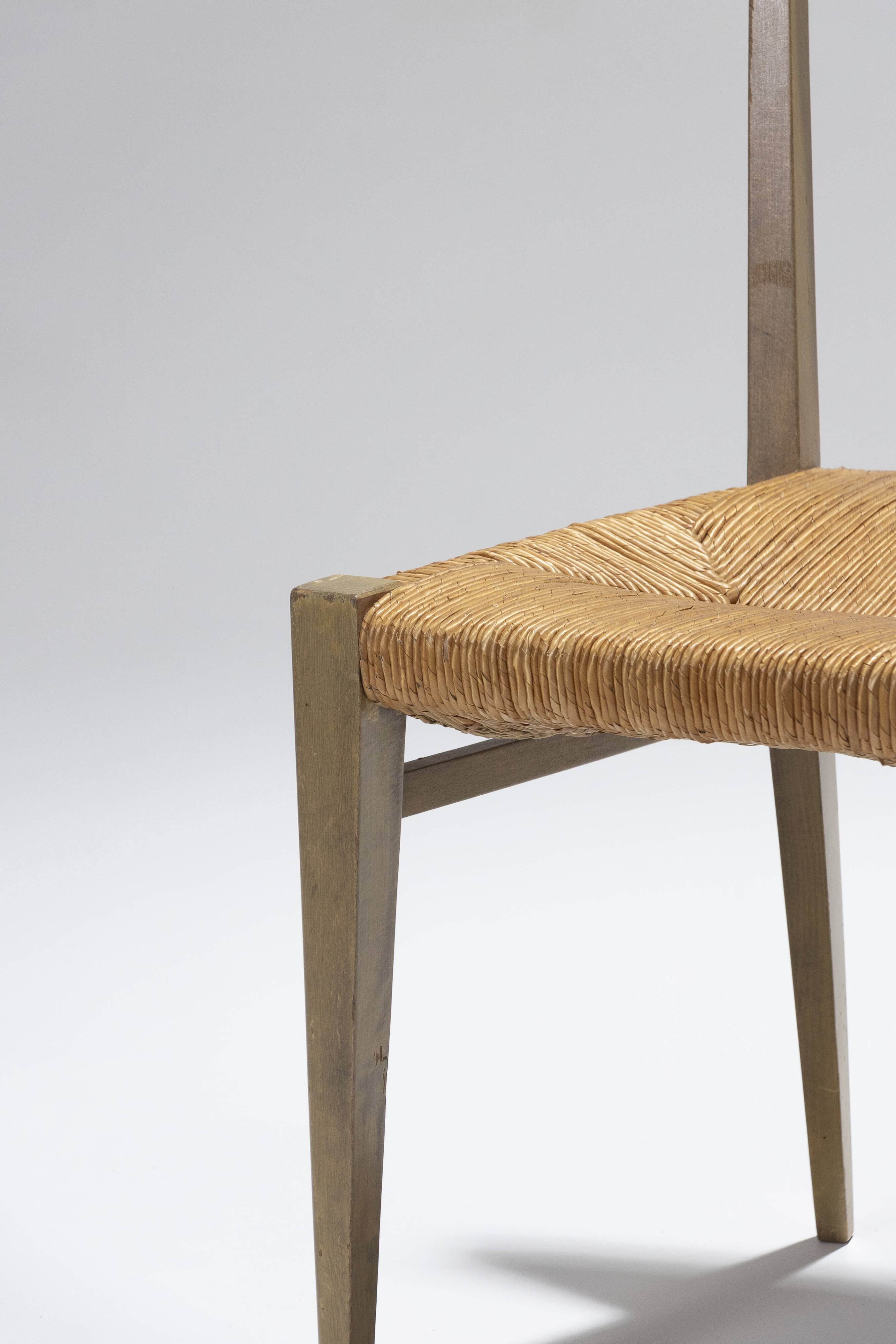 Pair of straw chairs, geneviève pons, 1950s