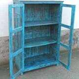 Armoire vitrée en bois ancien bleu