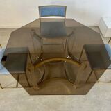 Ancienne table à manger design italien d'Alessandro Albrizzi années 70 lucite et laiton