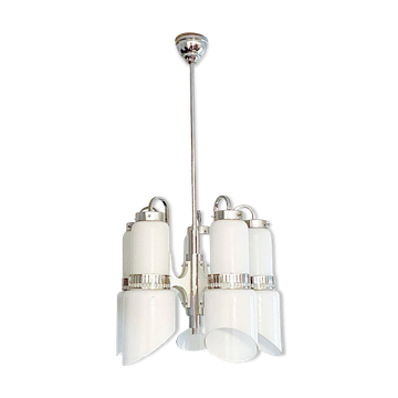 Modernist Murano Glass and Steel Space Age Chandelier, Italy 1960s
