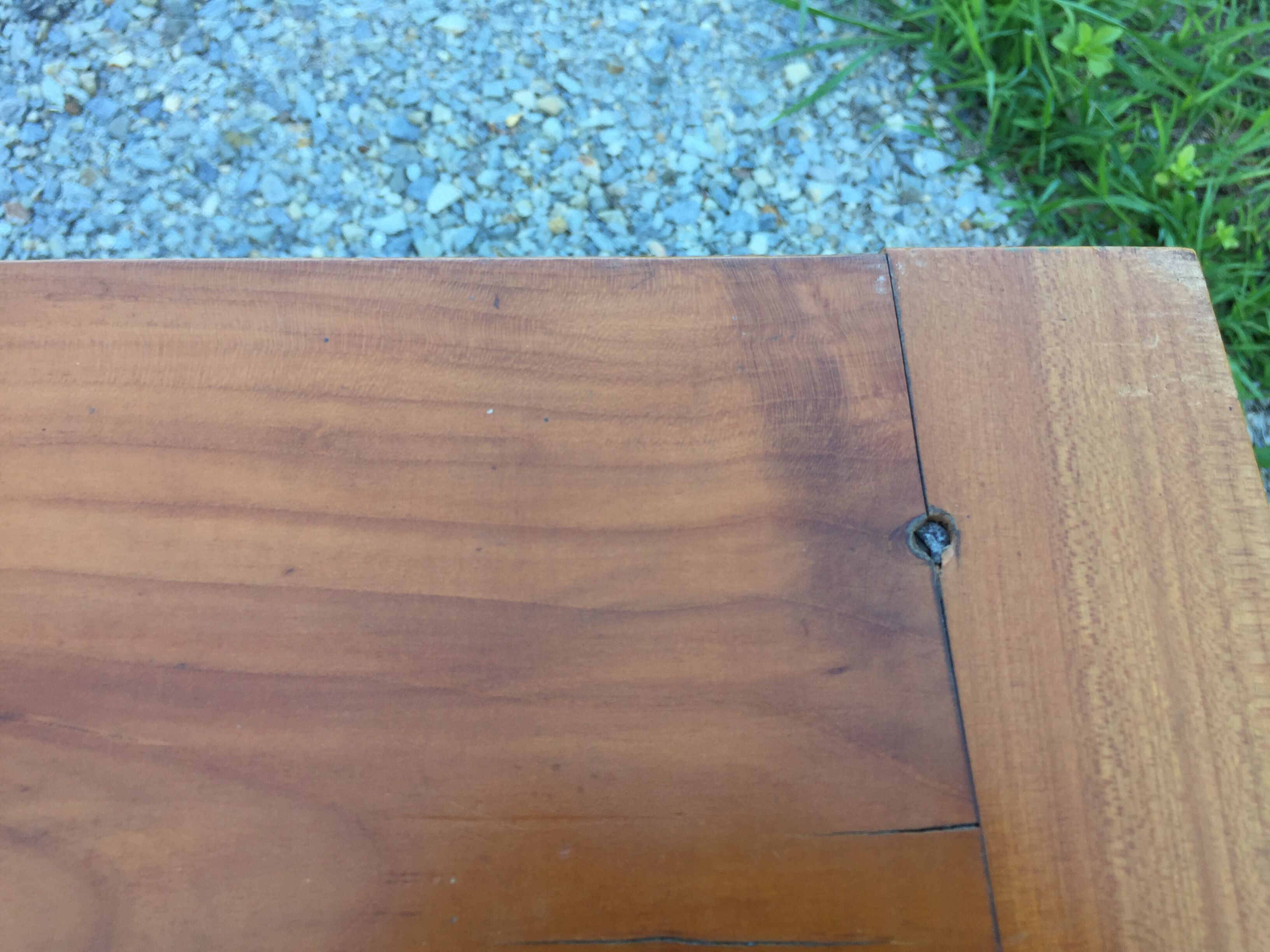 Old farmhouse table louis Philippe style in solid cherry with turned feet.