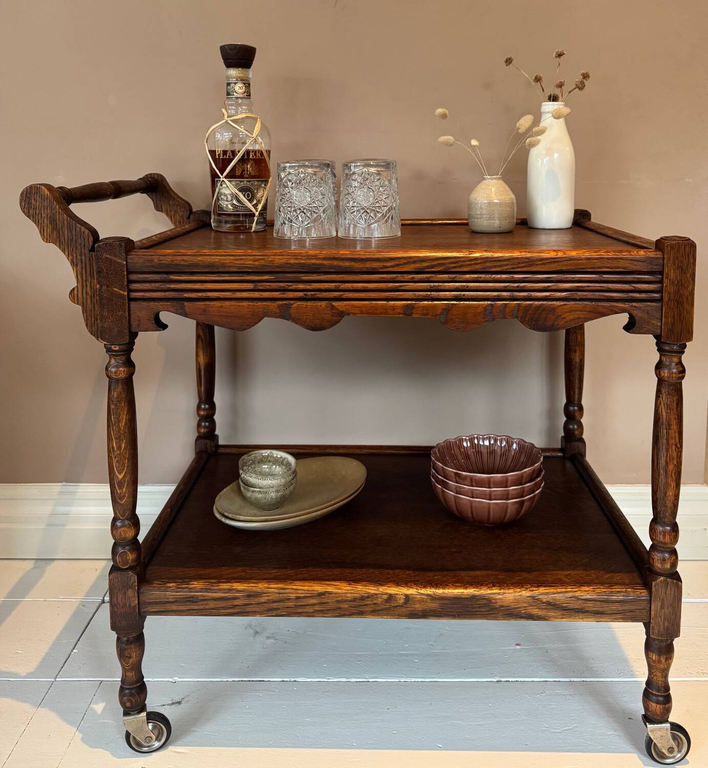 Oak Wooden bar trolley