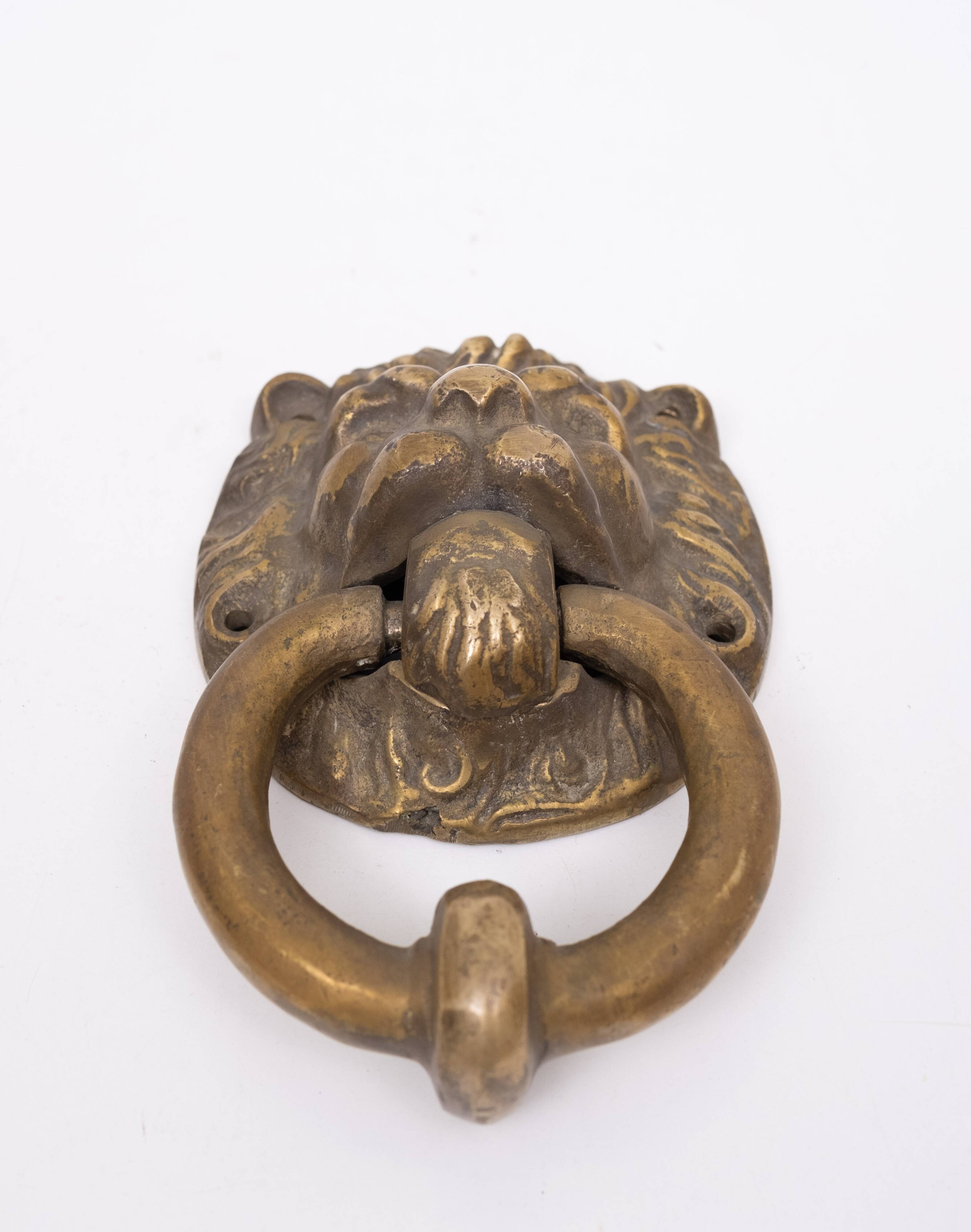 Gilded Bronze Lions head Door Knocker . Early 20th Century Hollan